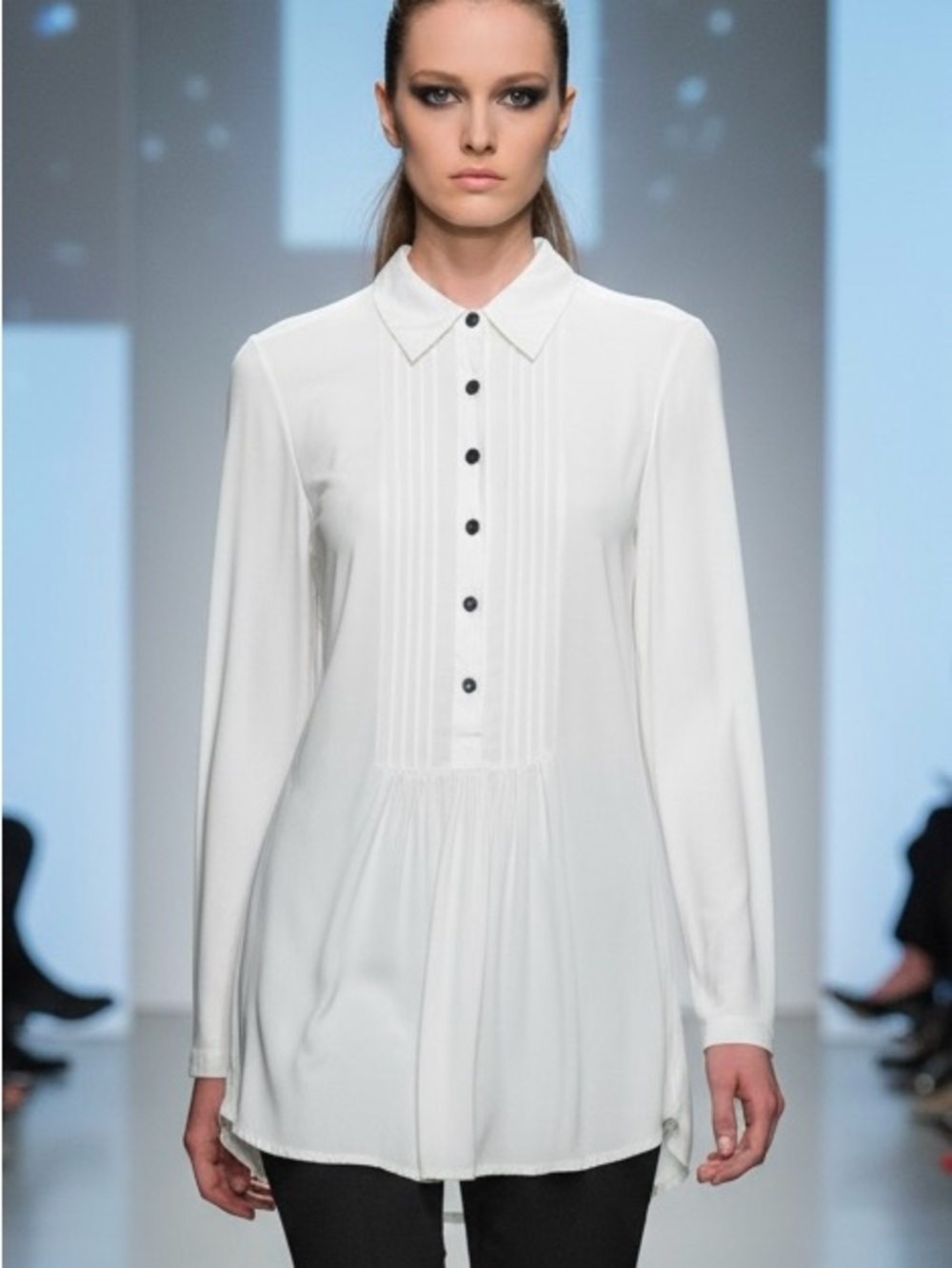 Splendid Mixed Media Tuxedo Shirt | Supima Cotton, Modal & Rayon | White XS